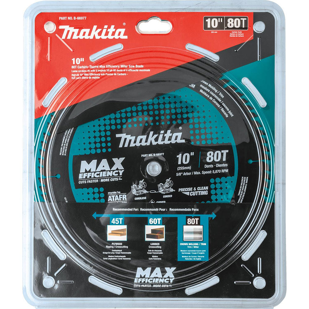 Makita B-66977 10" 80T Carbide-Tipped Max Efficiency Miter Saw Blade - 9