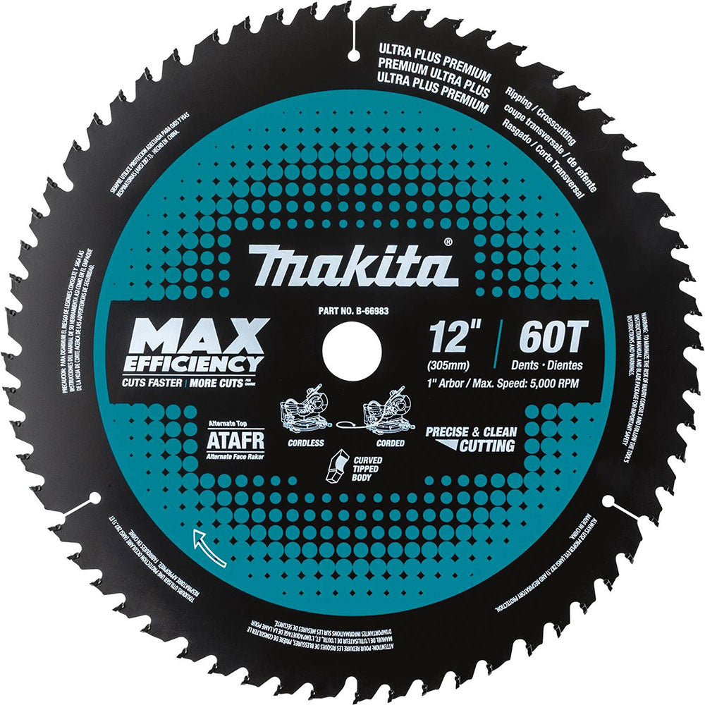 Makita B-66983 12" 60T Carbide-Tipped Max Efficiency Miter Saw Blade