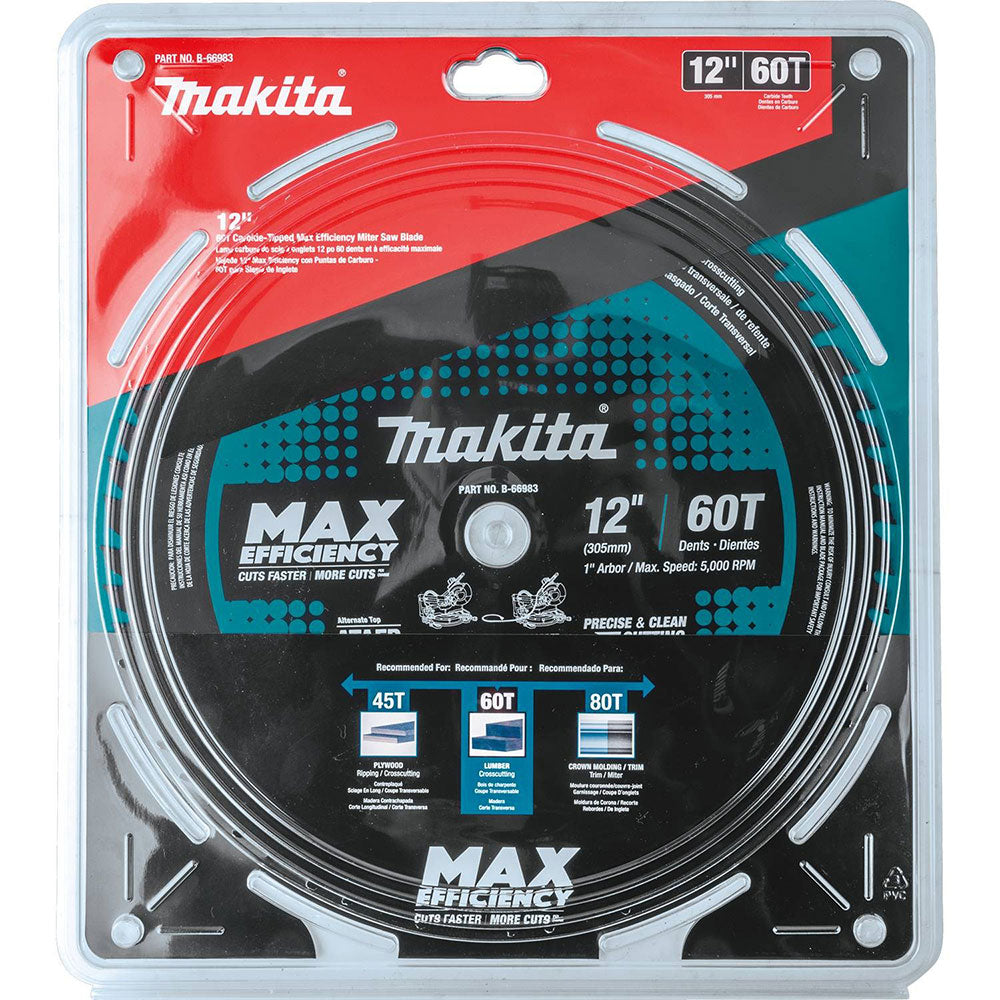 Makita B-66983 12" 60T Carbide-Tipped Max Efficiency Miter Saw Blade - 9