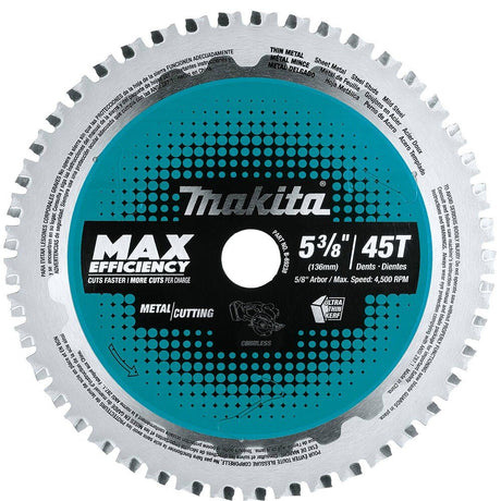 Makita B-69238 5-3/8" 45T Carbide-Tipped Saw Blade, Ferrous Metal-Thin Gauge