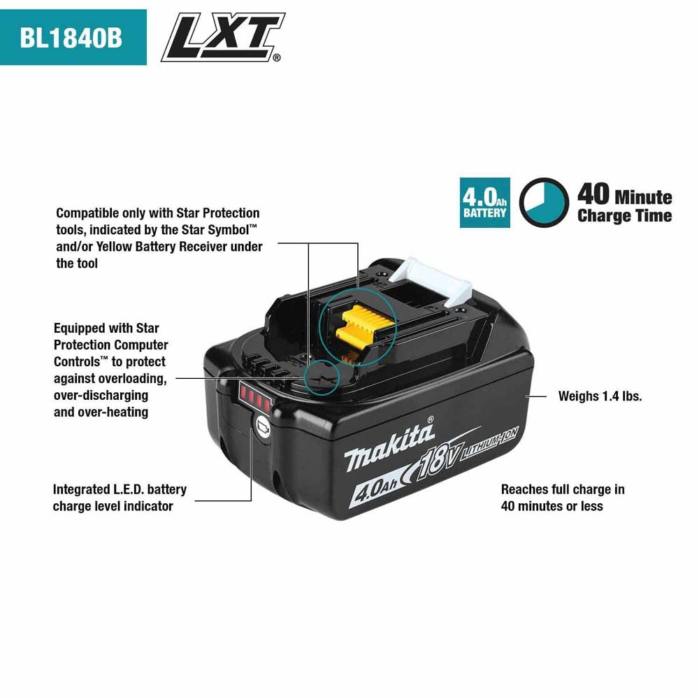 Makita BL1840BSCX3 18V LXT Lithium-Ion Battery /Charger Starter Pack. BL1840B,DC18SD,XAG25Z,E-07406 - 12