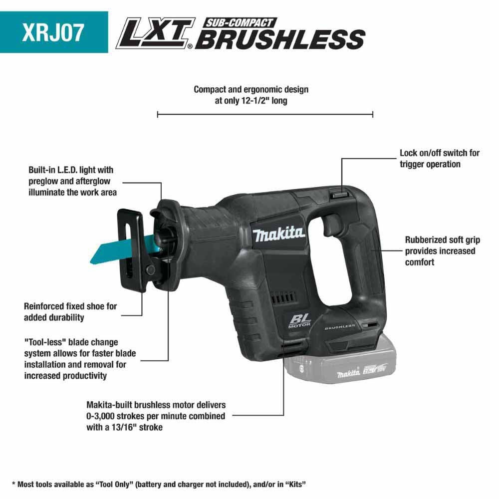 Makita CX203SYBXRJ 18V LXT Li-Ion Sub-Compact Brushless Cordless 2-Pc. Combo Kit with Recipro Saw - 4