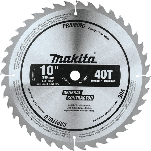 Makita D-65458 10" 40T Polished Miter Saw Blade, General Purpose