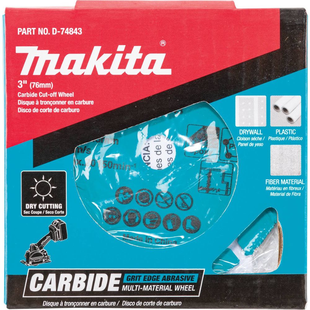 Makita D-74843 3" Carbide Grit Abrasive Multi-Material Cut-Off Wheel - 3