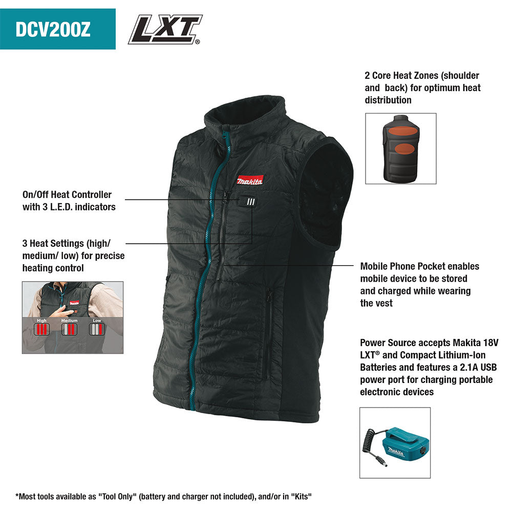 Makita DCV200ZXL 18V LXT Lithium-Ion Cordless Heated Vest (Vest Only) XL - 3