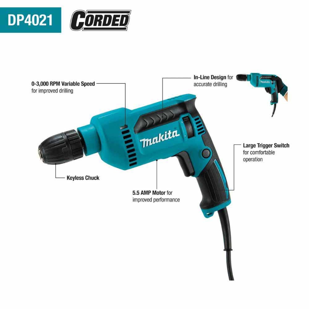 Makita DP4021 1/2" Drill with Keyless Chuck - 2