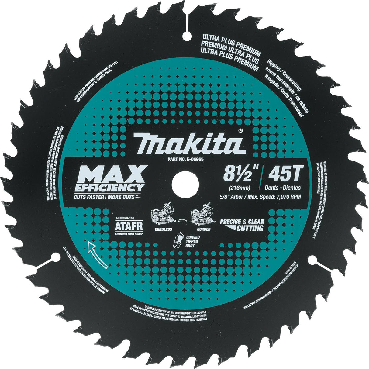 Makita E-06965 Max Efficiency 8-1/2" 45 Tooth Thin Kerf Miter Saw Blade