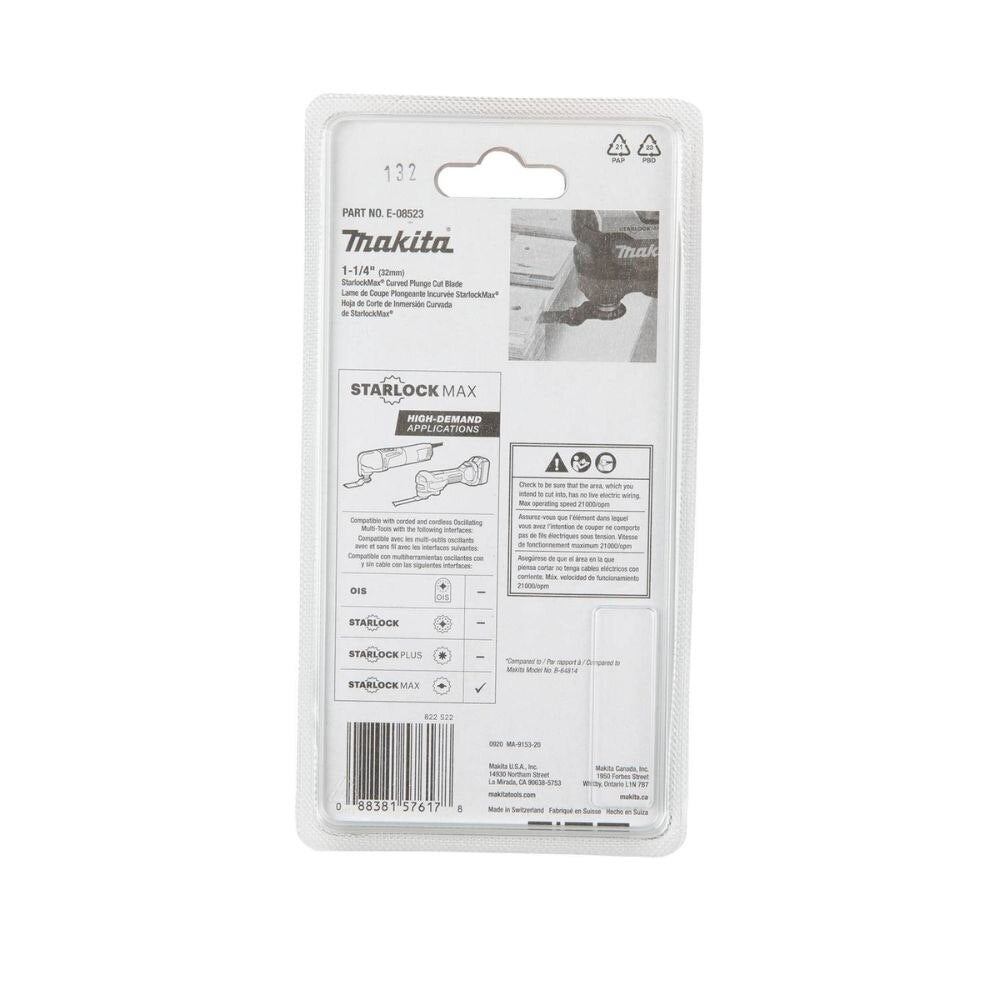 Makita E-08523 StarlockMax Oscillating Multi-Tool 1-1/4" Bi-Metal Curved Plunge Cut Blade - 3