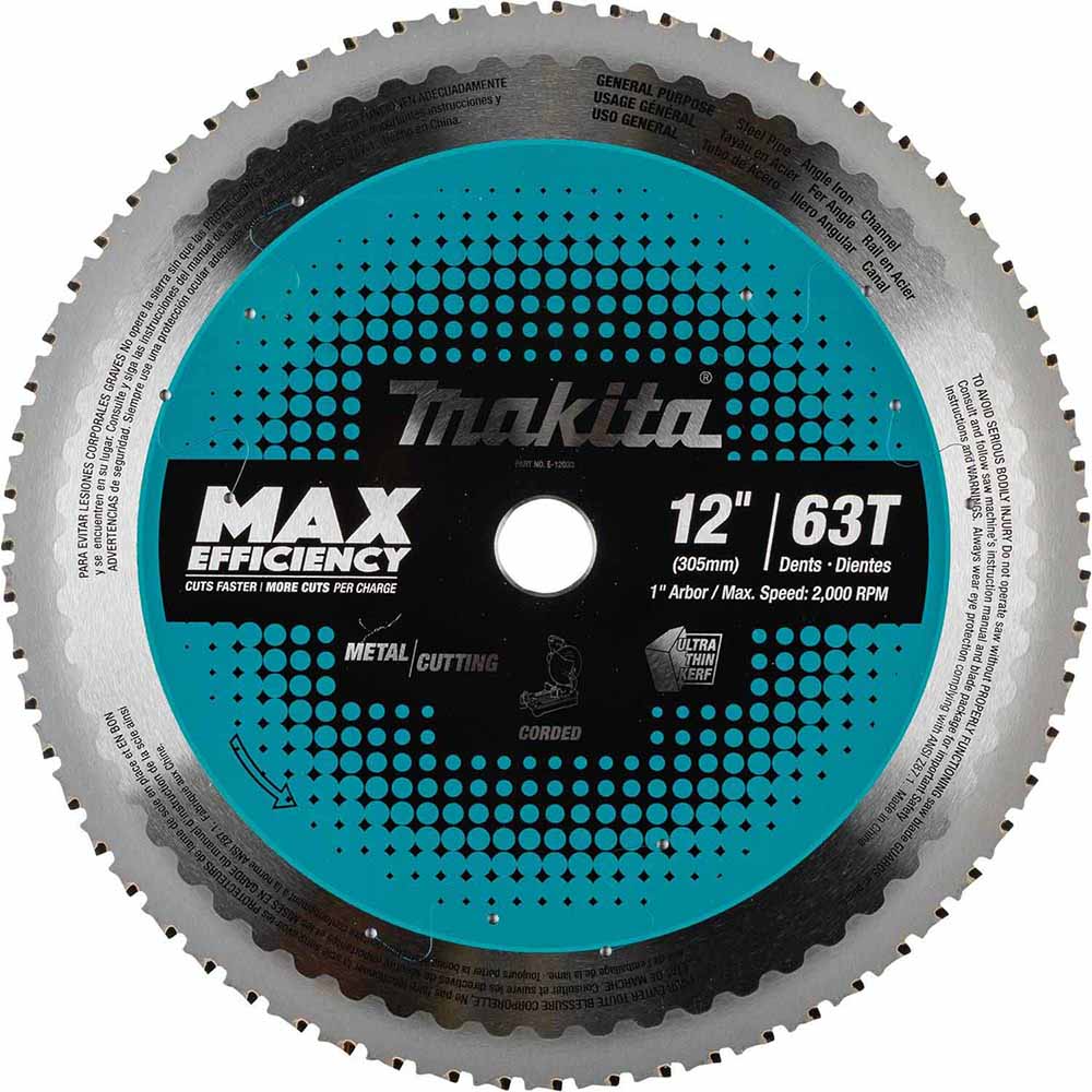 Makita E-12033 12" 63T Carbide-Tipped Max Efficiency Saw Blade, Metal/General Purpose