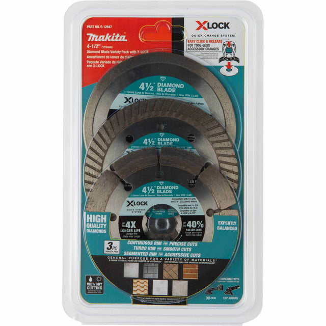 Makita E-12647 X-LOCK 4-1/2" Diamond Blade Variety Pack, 3/pc