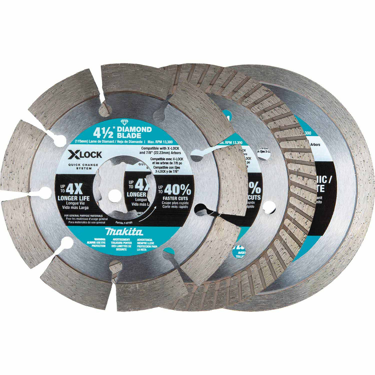 Makita E-12647 X-LOCK 4-1/2" Diamond Blade Variety Pack, 3/pc - 3