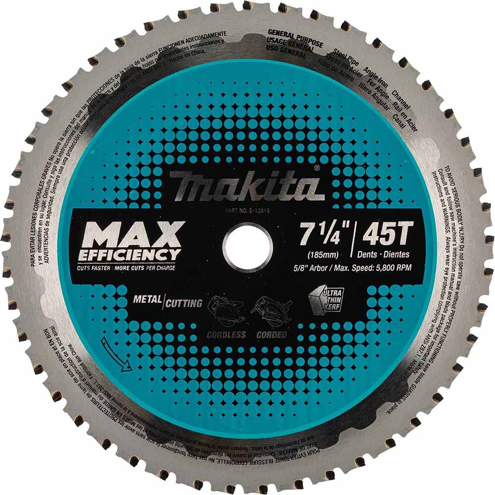 Makita E-12815 7-1/4" 45T Carbide-Tipped Max Efficiency Saw Blade, Metal/General Purpose