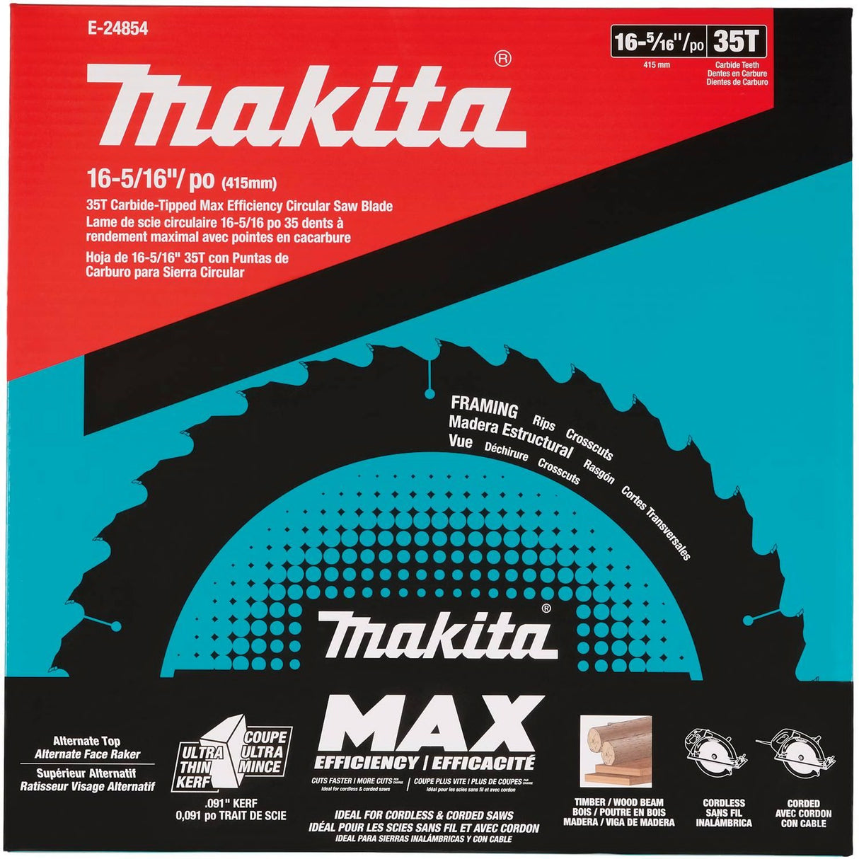 Makita E-24854 16-5/16" 35T Carbide Tipped Max Efficiency Ultra Thin Kerf Circular Saw Blade - 2