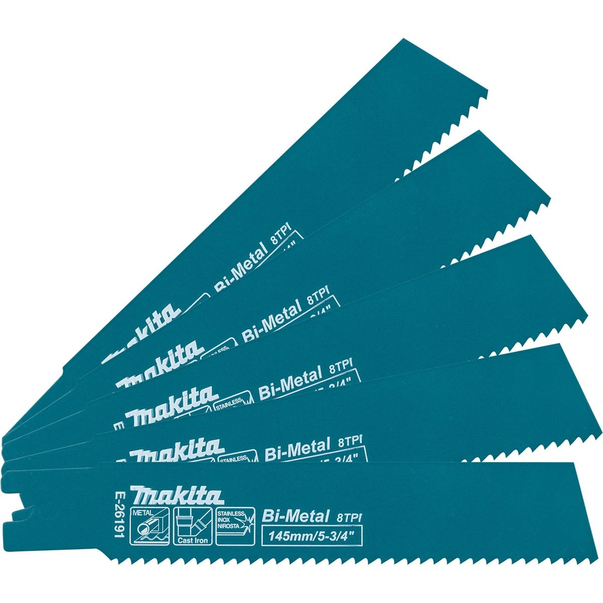 Makita E-26191 5-3/4 in. Bi-Metal 8 TPI Metal Pipe Cutting Reciprocating Saw Blades (5 Pack)