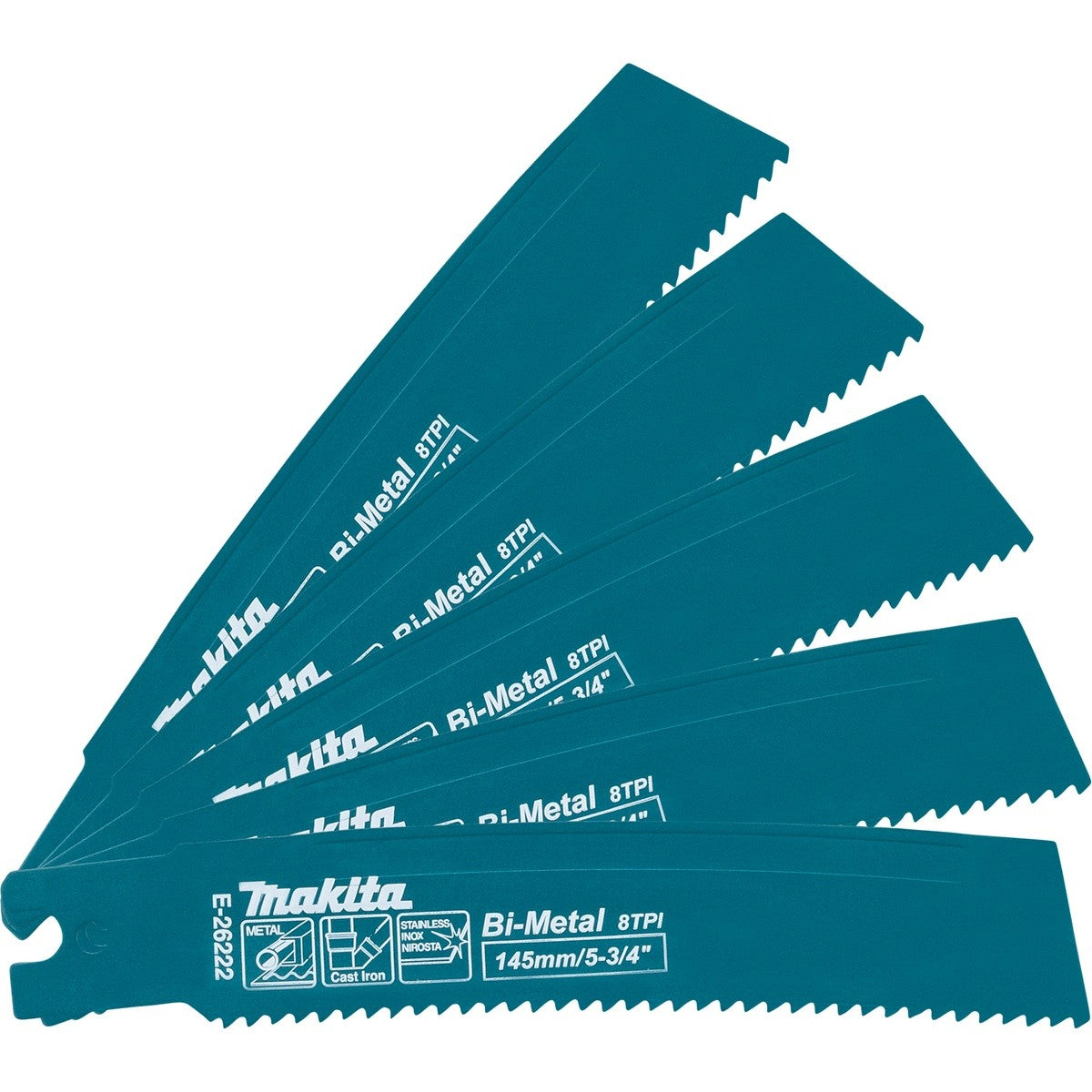 Makita E-26222 5-3/4 in. Curved Bi-Metal Metal Pipe Recip Saw Blade 8 TPI (5 Pack)
