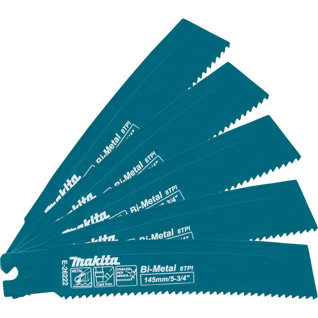 Makita E-26222 5-3/4 in. Curved Bi-Metal Metal Pipe Recip Saw Blade 8 TPI (5 Pack)
