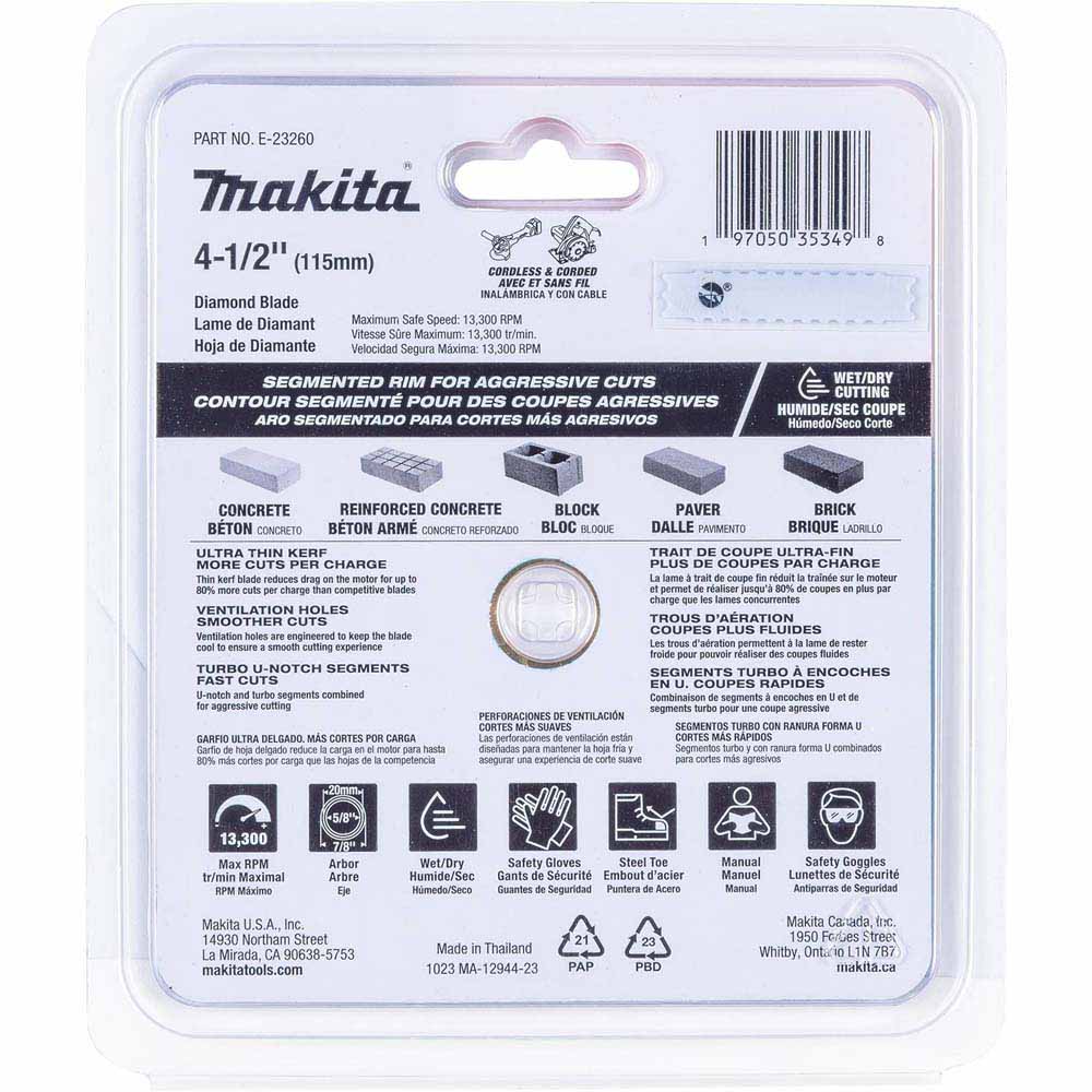 Makita E-23260 4-1/2" Segmented General Purpose Thin Kerf Diamond Blade - 3