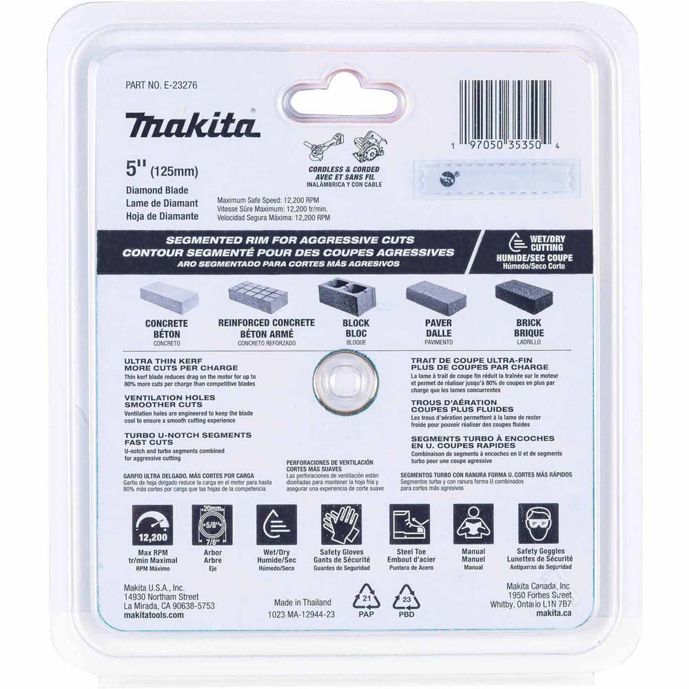 Makita E-23276 5" Segmented General PurposeThin Kerf Diamond Blade - 3