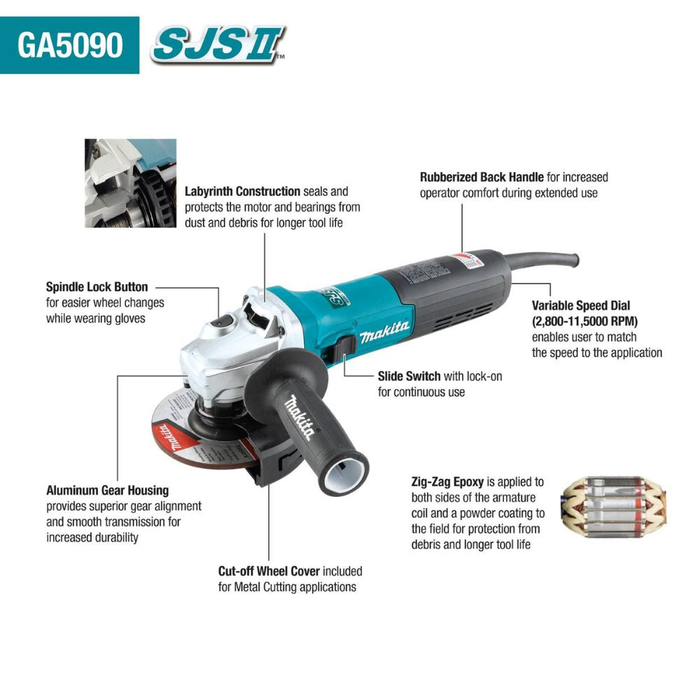 Makita GA5090 5" SJS II High-Power Angle Grinder - 2