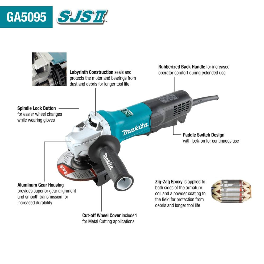 Makita GA5095 5" SJS II High-Power Angle Grinder, Paddle Switch - 2