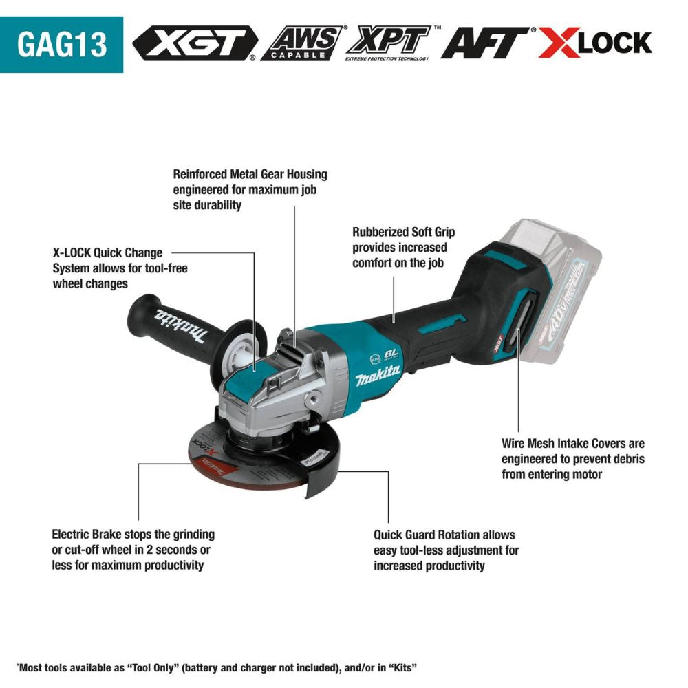 Makita GAG13Z 40V max XGT Brushless Cordless 4-1/2" / 5" X-LOCK Paddle Switch Angle Grinder, with Electric Brake, Tool Only - 2