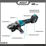 Makita GAG16Z 40V Max XGT Brushless Cordless 5" Paddle Switch Flathead Grinder with Electric Brake (Tool Only) - 2