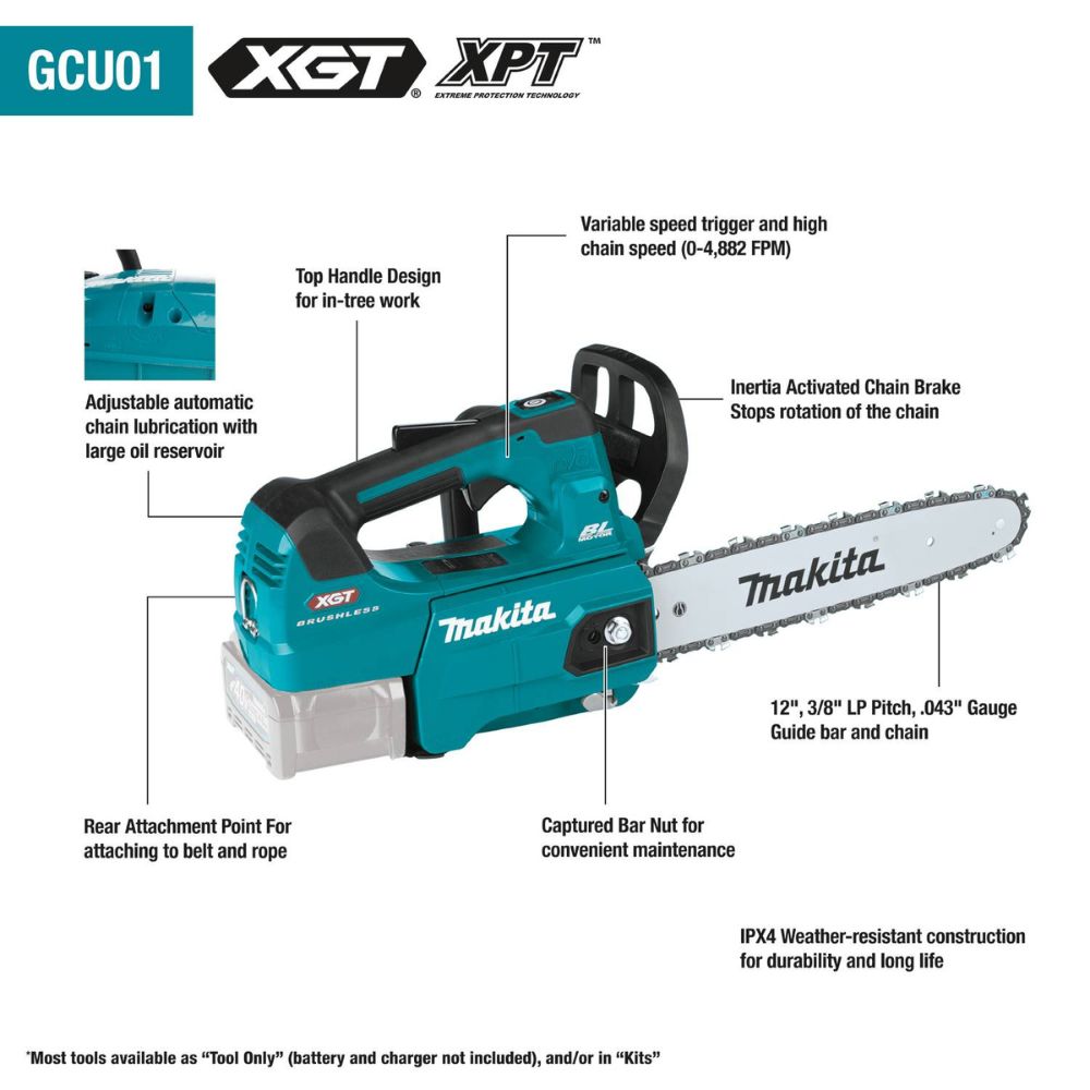 Makita GCU01Z 40V max XGT Brushless Cordless 12" Top Handle Chain Saw, Tool Only - 2