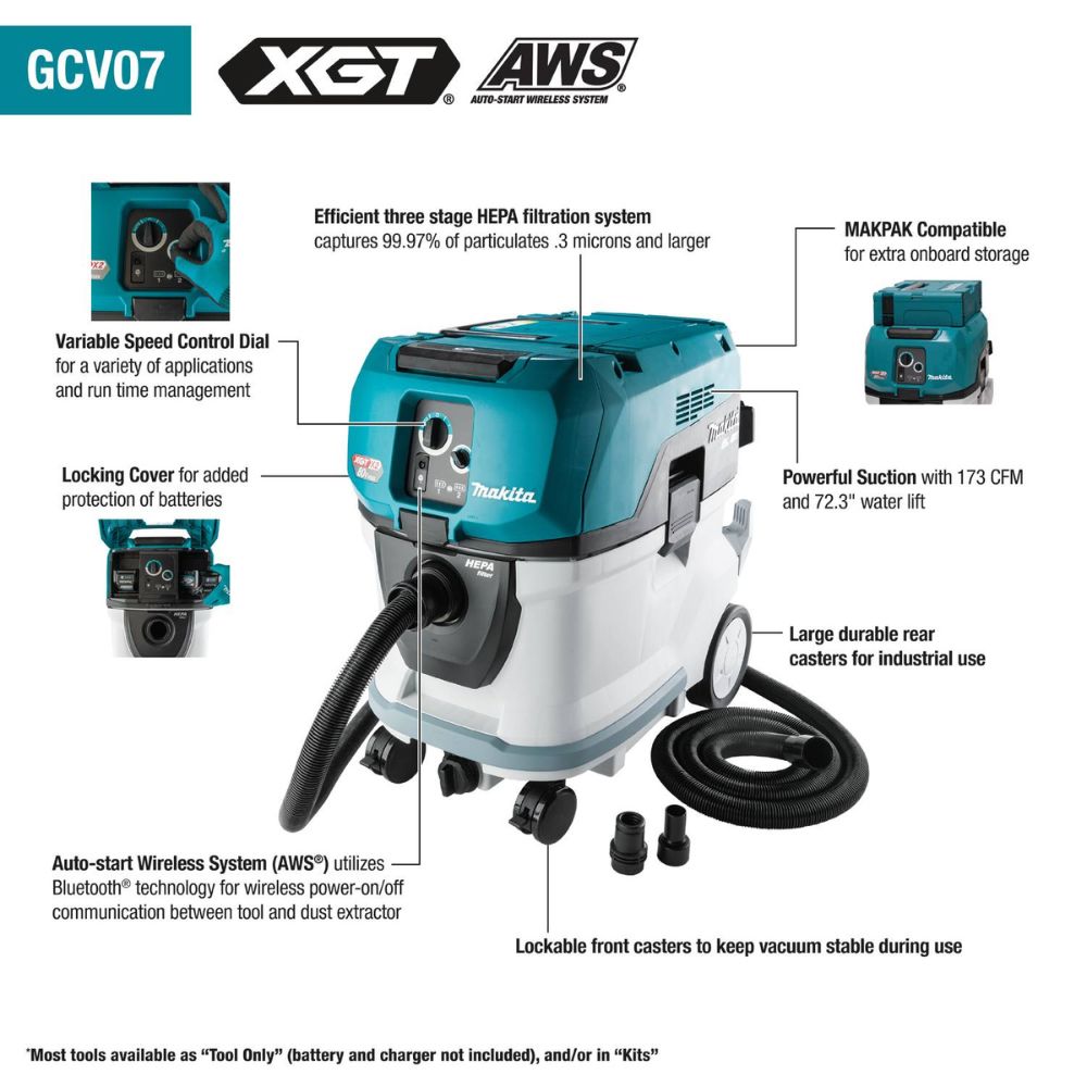 Makita GCV07ZU 80V max (40V max X2) XGT 10Gal HEPA Vacuum Wet & Dry w/ AWS, Tool Only - 2