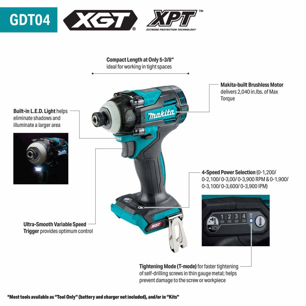 Makita GDT04Z 40V max XGT Brushless 4-Speed High Torque Impact Driver, Tool Only - 2