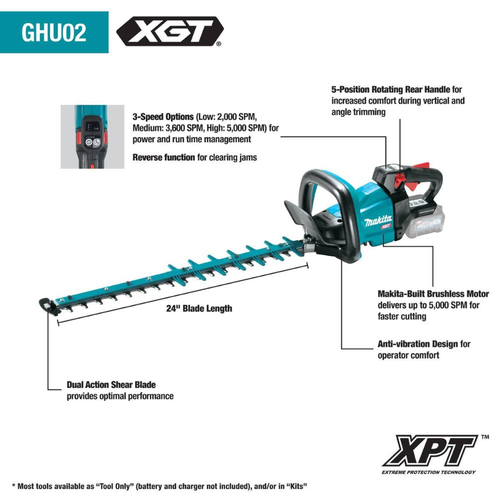 Makita GHU02Z 40V max XGT Brushless Cordless 24" Hedge Trimmer (Tool Only) - 2