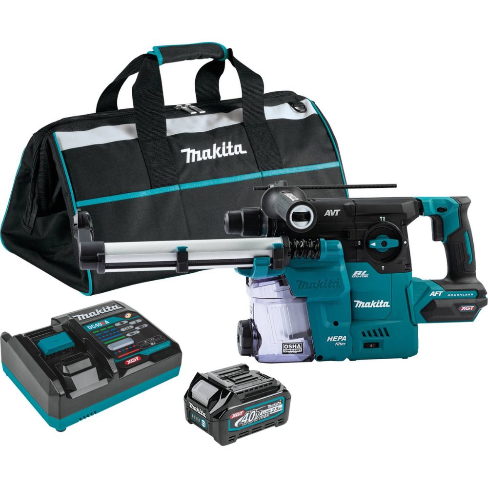 Makita GRH08M1W 40V max XGT Brushless Cordless 1-3/16" AVT Rotary Hammer Kit w/Dust Extractor, accepts SDS-PLUS bits, AFT, AWS Capable (4.0Ah)