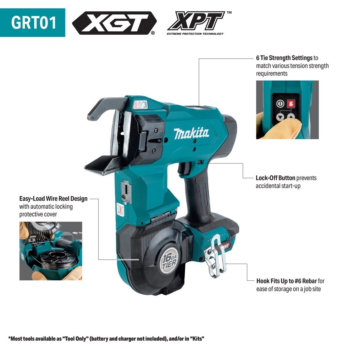 Makita GRT01Z 40V max XGT Brushless 16 Gauge Rebar Tying Tool for Rebar Ties (Tool Only) - 2