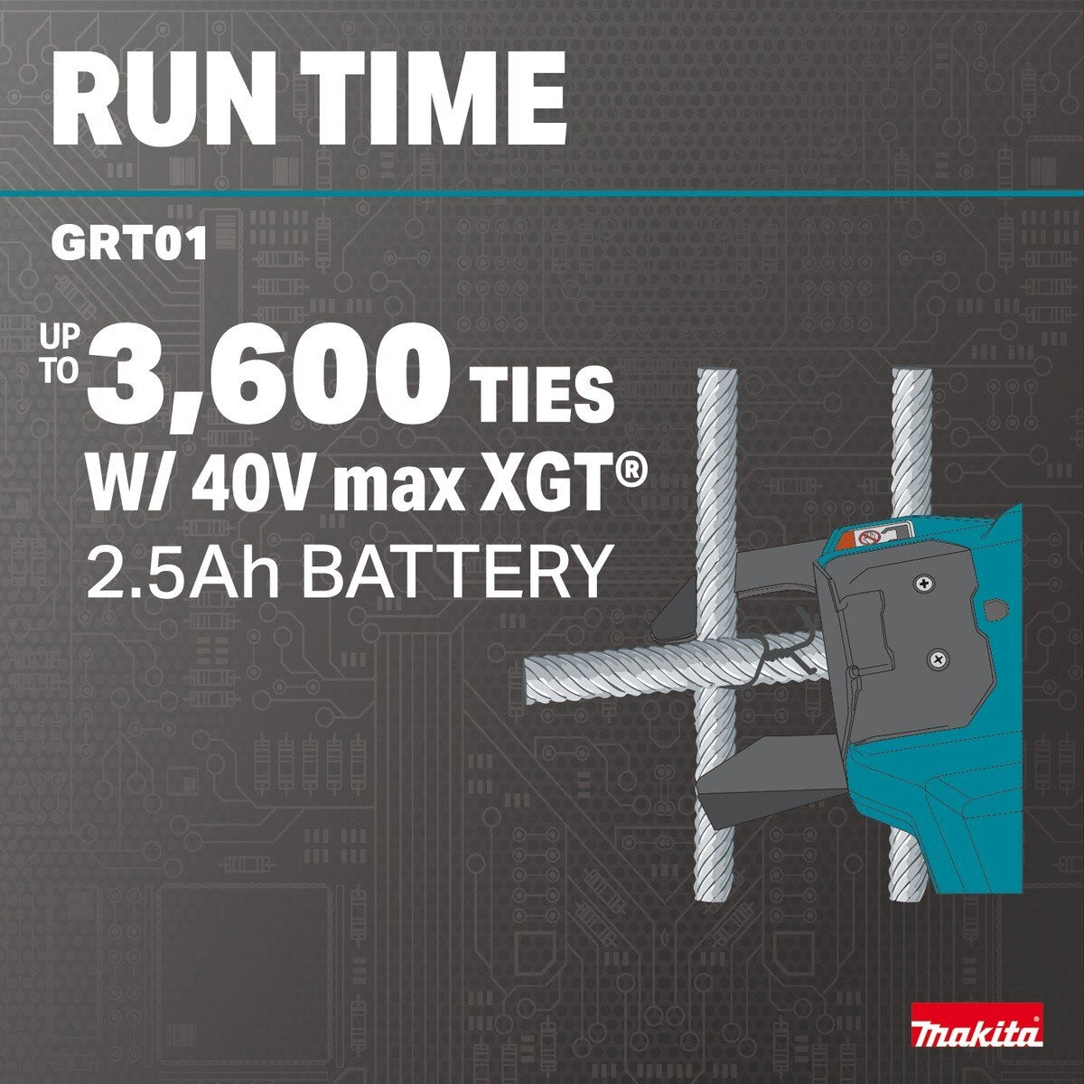 Makita GRT01Z 40V max XGT Brushless 16 Gauge Rebar Tying Tool for Rebar Ties (Tool Only) - 4