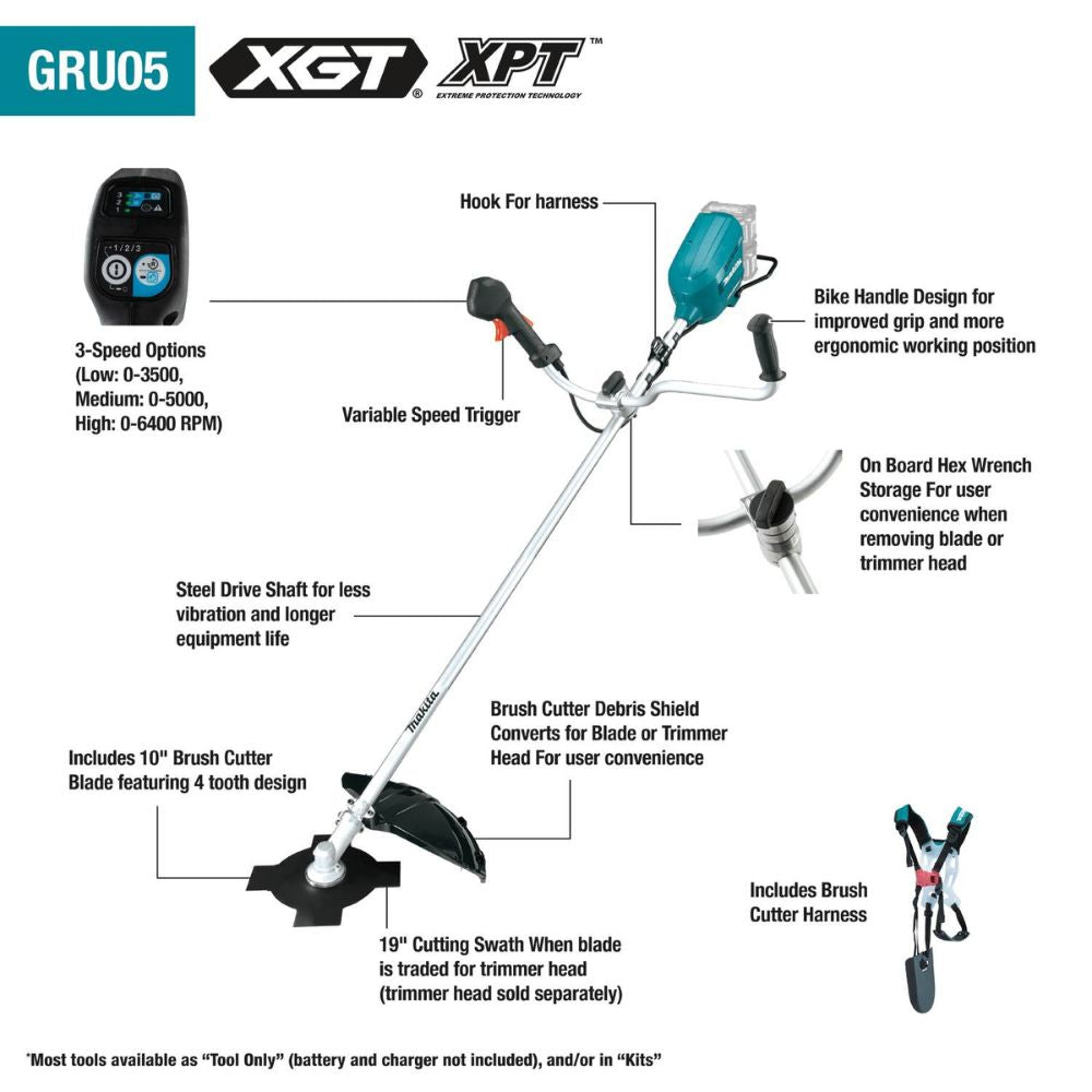 Makita GRU05Z 80V max (40V max X2) XGT Brushless Cordless Brush Cutter, Tool Only - 2