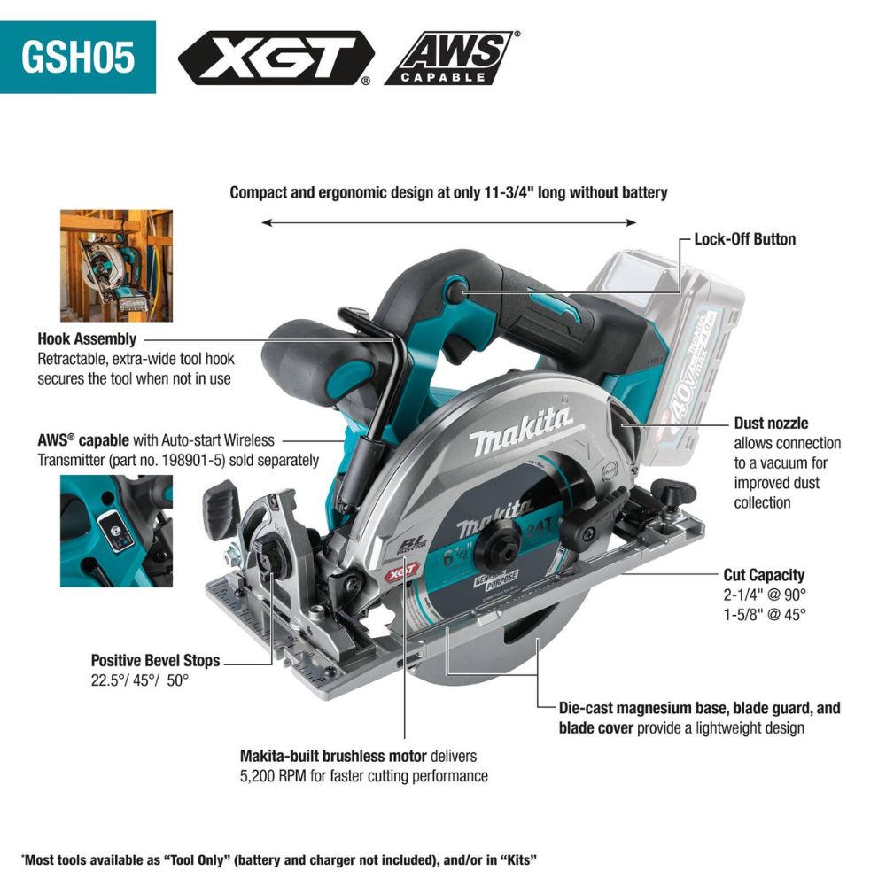 Makita GSH05M1 40V max XGT Brushless Cordless 6-1/2" Circular Saw Kit, AWS Capable (4.0Ah) - 2