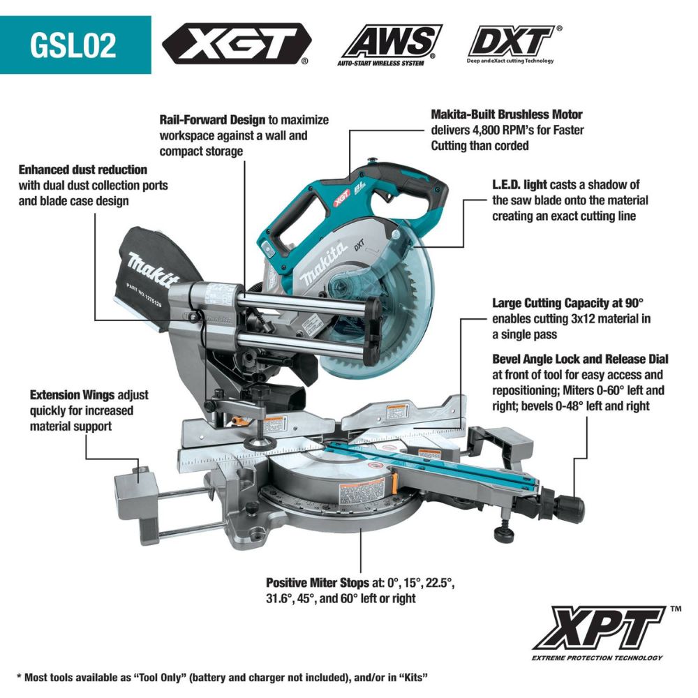 Makita GSL02M1 40V max XGT Brushless Cordless 8-1/2" Dual-Bevel Sliding Compound Miter Saw Kit, AWS Capable, with one battery (4.0Ah) - 2