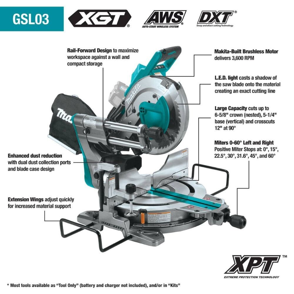 Makita GSL03Z 40V max XGT Brushless Cordless 10" Dual-Bevel Sliding Compound Miter Saw, AWS Capable (Tool Only) - 2