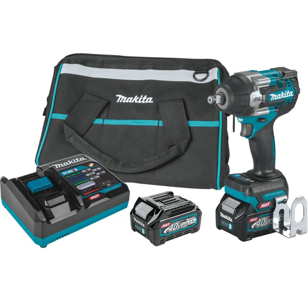 Makita GWT07D 40V max XGT Brushless Cordless 4-Speed Mid-Torque 1/2" Sq. Drive Impact Wrench Kit w/ Friction Ring Anvil, var. spd., rev., L.E.D. Light, bag (2.5Ah)