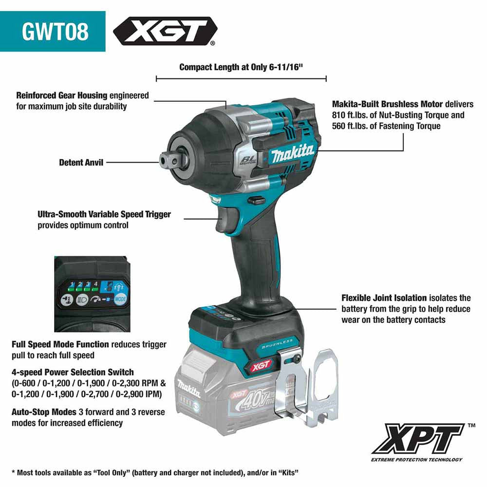 Makita GWT08D 40V max XGT 1/2" Sq. Drive Impact Wrench Kit - 2