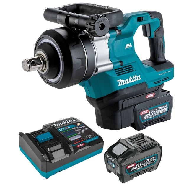 Makita GWT09T 40V Max XGT Brushless Cordless 4-Speed High-Torque 1" Square Drive D-Handle Short Anvil Impact Wrench Kit with Friction Ring (2 Batteries, Charger, Bag)