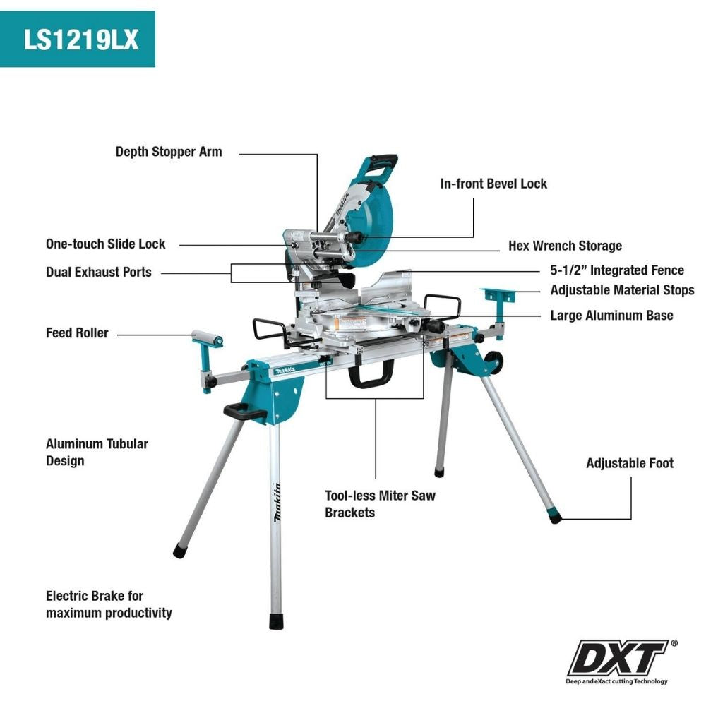 Makita LS1219LX 12" Dual-Bevel Sliding Compound Miter Saw, laser, stand - 2