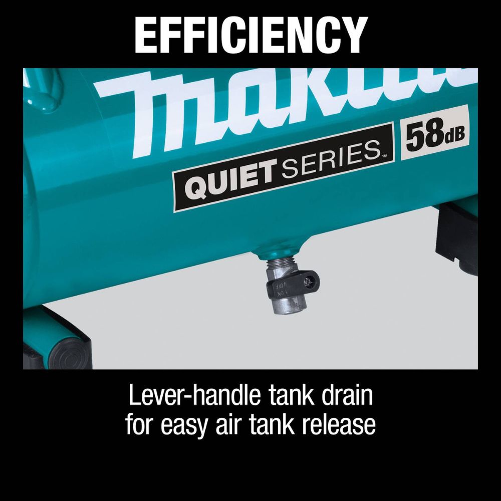 Makita MAC100QK1 Quiet Series 1/2 HP, 1 Gallon Compact, Oil-Free, Electric Air Compressor, and 18 Gauge Brad Nailer Combo Kit - 26