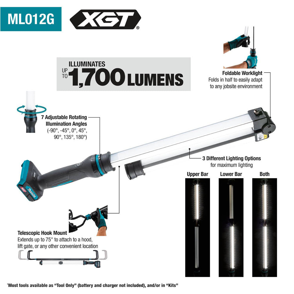 Makita ML012G 40V max XGT Cordless L.E.D. Underhood Work Light, Light Only - 2