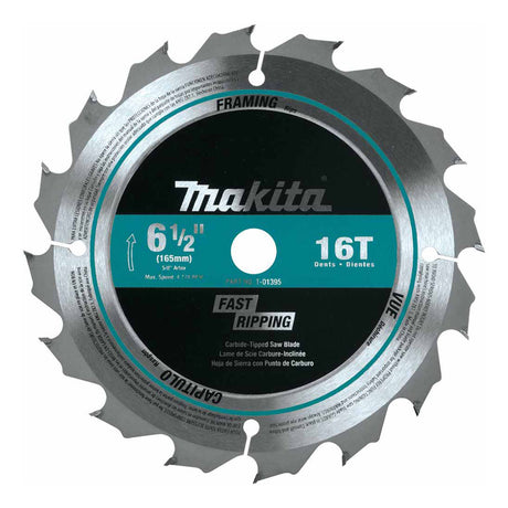 Makita T-01395 6-1/2" 16T Carbide-Tipped Circular Saw Blade, Framing