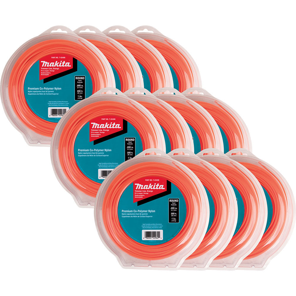 Makita T-03729 Round Trimmer Line, 0.095", Orange, 280', 1 lbs., 12/pk