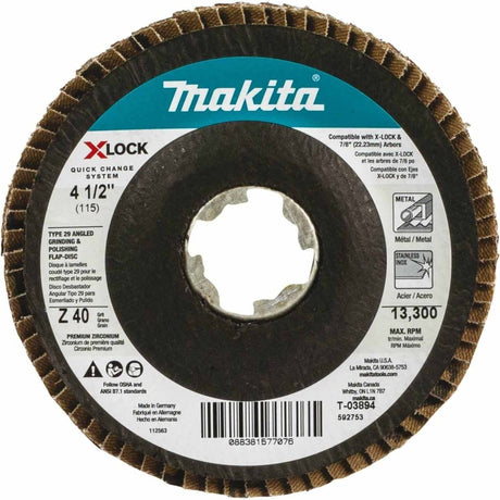 Makita T-03894-3 X-LOCK 4-1/2 Inch Type 29 Angled Flap Disc, 40 Grit for Metal and Stainless Steel (3 Pack)