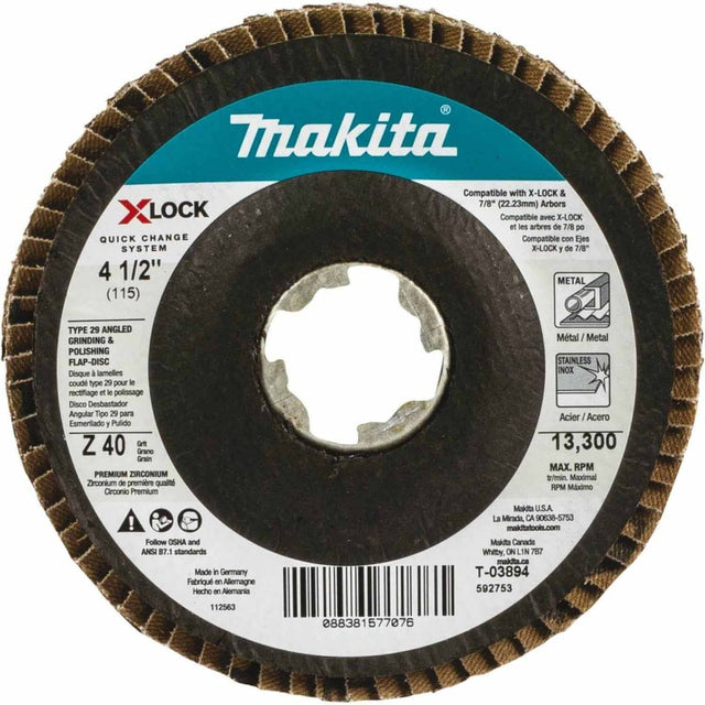 Makita T-03894-3 X-LOCK 4-1/2 Inch Type 29 Angled Flap Disc, 40 Grit for Metal and Stainless Steel (3 Pack)