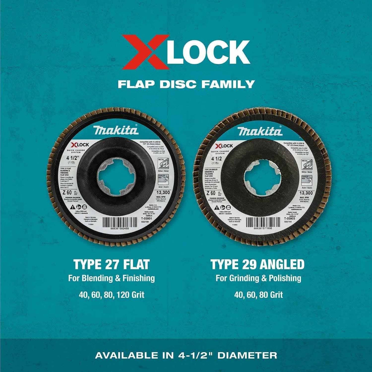 Makita T-03894-3 X-LOCK 4-1/2 Inch Type 29 Angled Flap Disc, 40 Grit for Metal and Stainless Steel (3 Pack) - 4