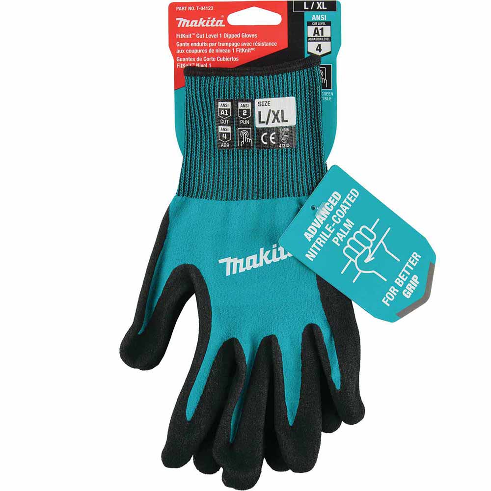 Makita T-04123 FitKnit Cut Level 1 Nitrile Coated Dipped Gloves (Large/X-Large) - 6