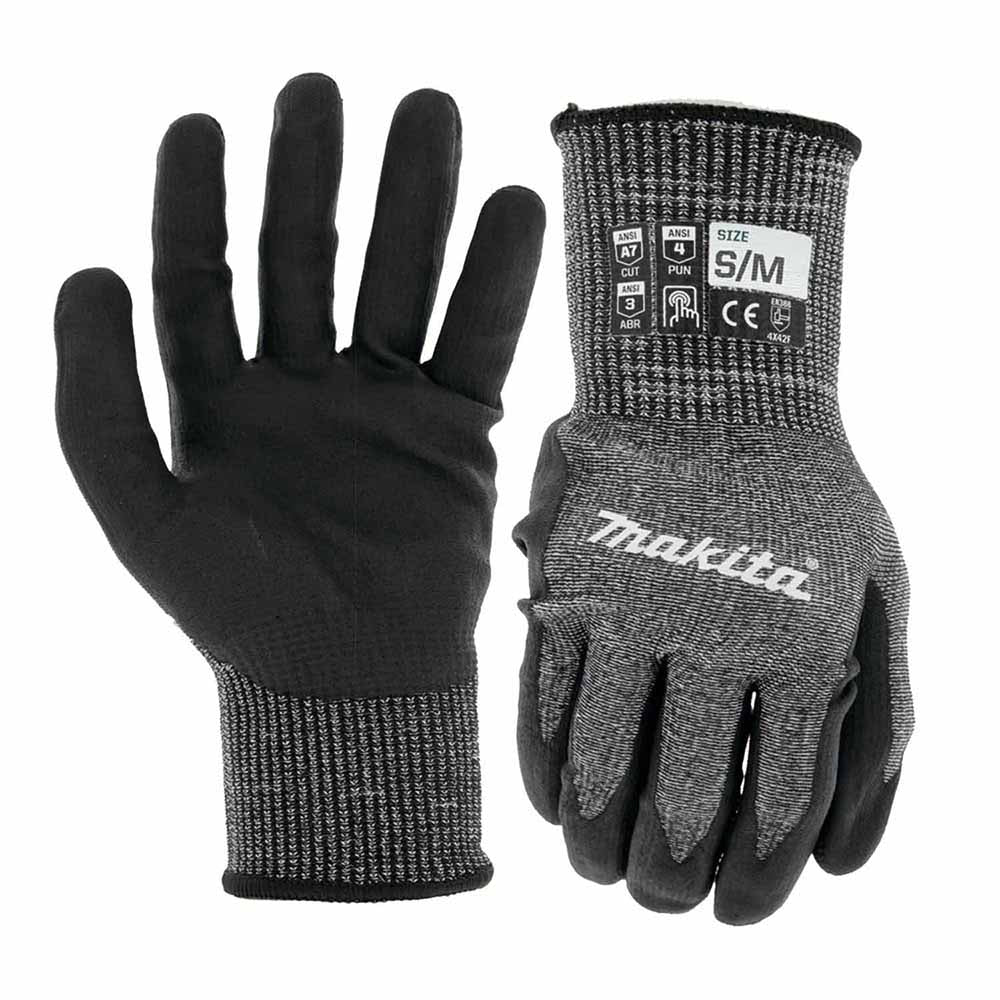 Makita T-04139 Advanced FitKnit Cut Level 7 Nitrile Coated Dipped Gloves (Small/Medium)